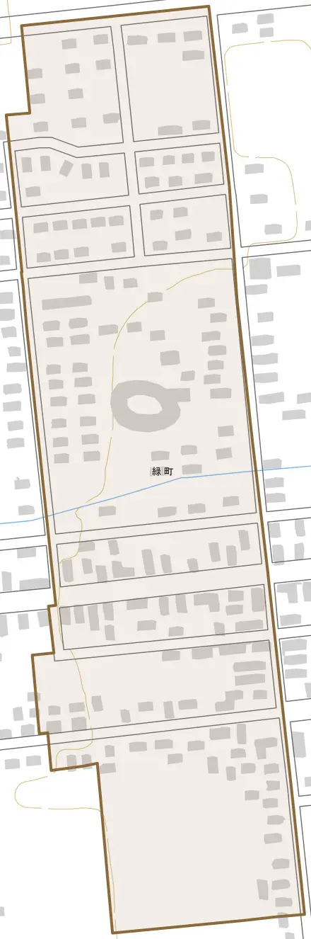 緑町とその周辺の地図。町の範囲を重ねている