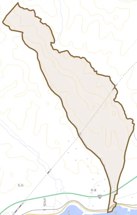 字橋呉とその周辺の地図。町の範囲を重ねている