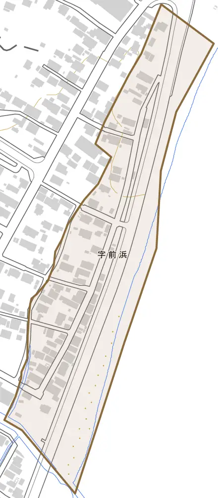 字前浜とその周辺の地図。町の範囲を重ねている