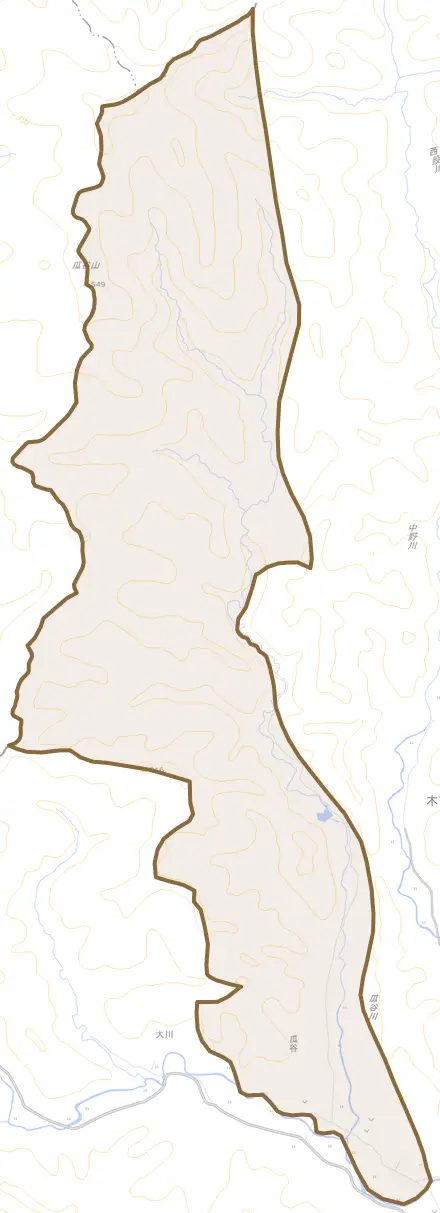 字瓜谷とその周辺の地図。町の範囲を重ねている