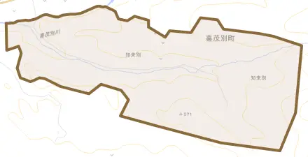字知来別とその周辺の地図。町の範囲を重ねている