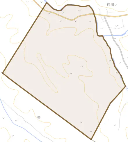 字福丘とその周辺の地図。町の範囲を重ねている