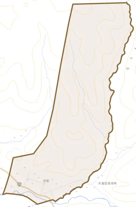 字双葉とその周辺の地図。町の範囲を重ねている