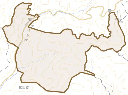 字川上とその周辺の地図。町の範囲を重ねている