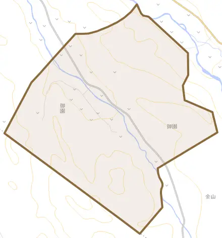 字御園とその周辺の地図。町の範囲を重ねている