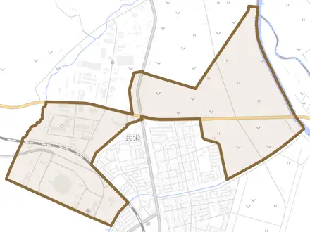 共栄とその周辺の地図。町の範囲を重ねている