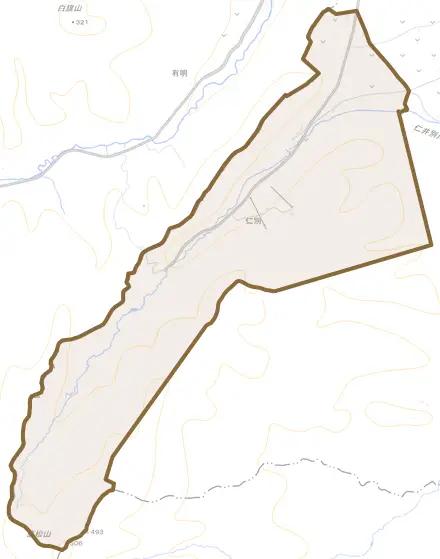 仁別とその周辺の地図。町の範囲を重ねている