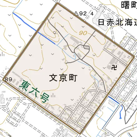 文京町とその周辺の地図。町の範囲を重ねている