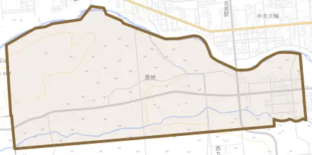 豊地とその周辺の地図。町の範囲を重ねている