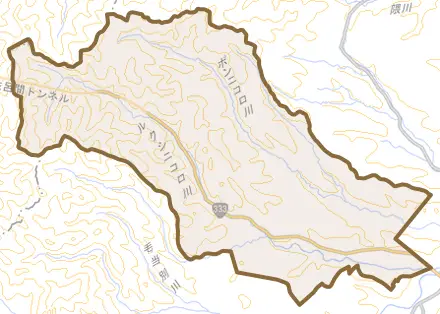 北陽とその周辺の地図。町の範囲を重ねている