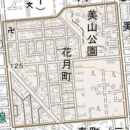 花月町とその周辺の地図。町の範囲を重ねている