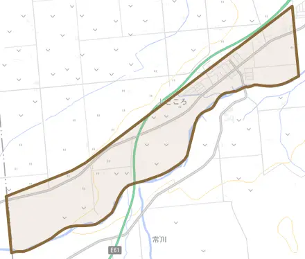 上ところとその周辺の地図。町の範囲を重ねている