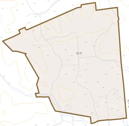 柏木とその周辺の地図。町の範囲を重ねている