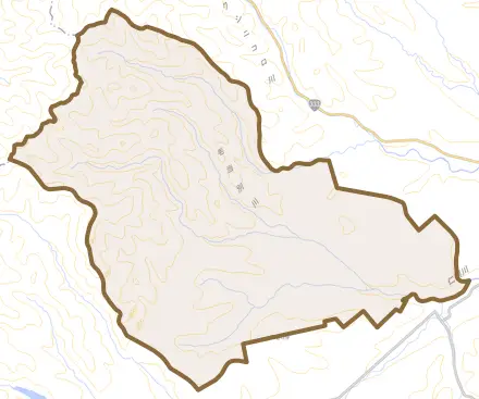 美里とその周辺の地図。町の範囲を重ねている