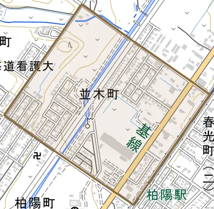 並木町とその周辺の地図。町の範囲を重ねている