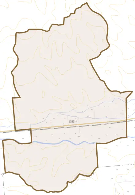 西相内とその周辺の地図。町の範囲を重ねている