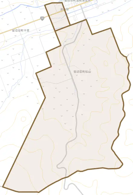 留辺蘂町松山とその周辺の地図。町の範囲を重ねている