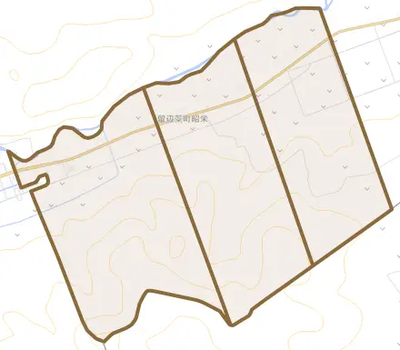 留辺蘂町昭栄とその周辺の地図。町の範囲を重ねている