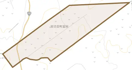 留辺蘂町富岡とその周辺の地図。町の範囲を重ねている
