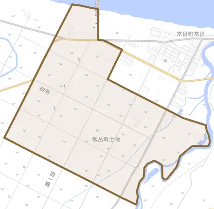 常呂町字土佐とその周辺の地図。町の範囲を重ねている