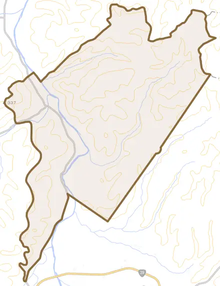 端野町忠志とその周辺の地図。町の範囲を重ねている