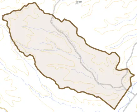 端野町北登とその周辺の地図。町の範囲を重ねている
