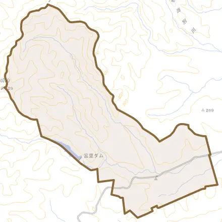 富里とその周辺の地図。町の範囲を重ねている
