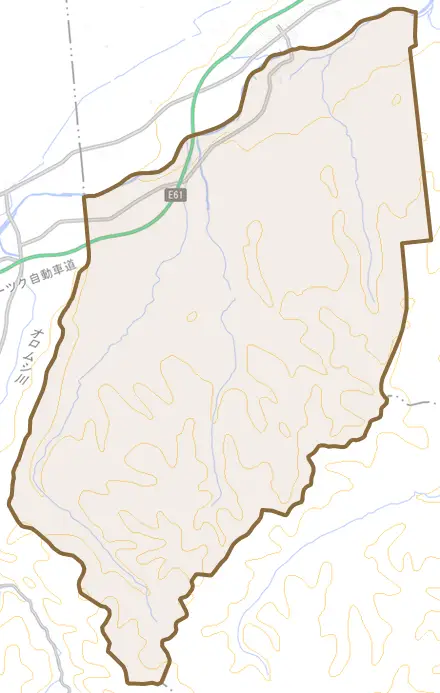 常川とその周辺の地図。町の範囲を重ねている