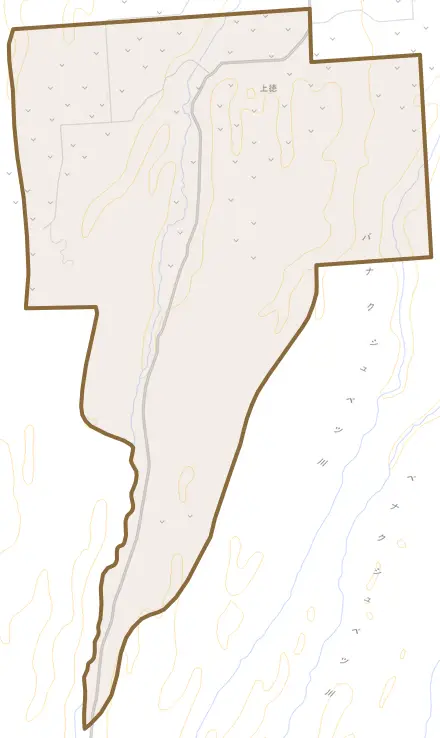 字上徳とその周辺の地図。町の範囲を重ねている