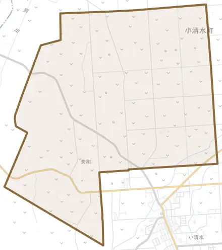 字美和とその周辺の地図。町の範囲を重ねている
