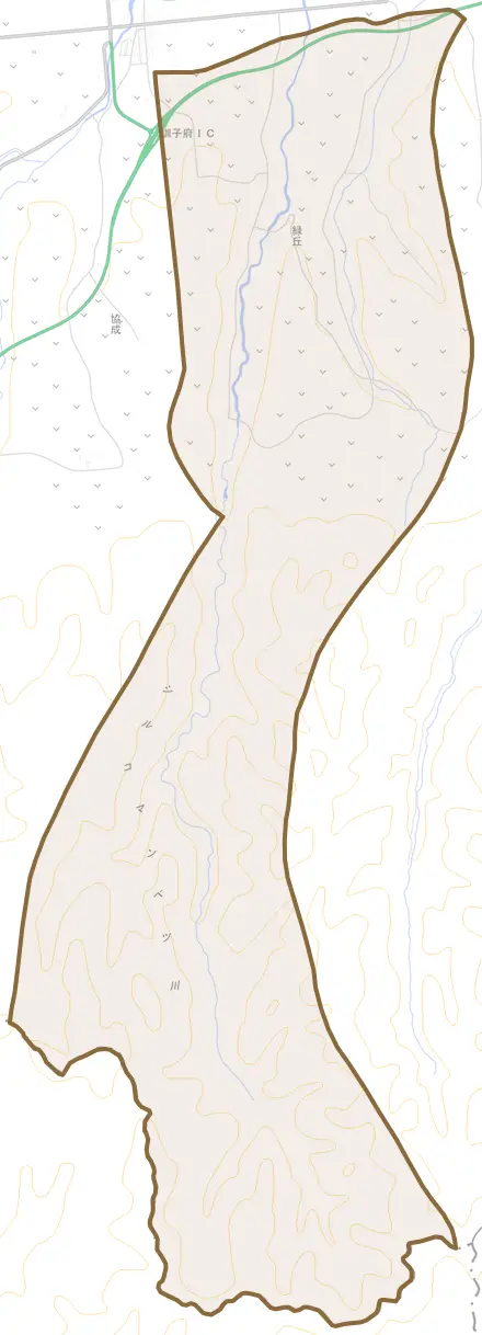 字緑丘とその周辺の地図。町の範囲を重ねている