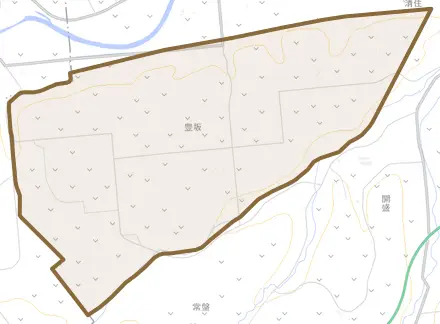 字豊坂とその周辺の地図。町の範囲を重ねている