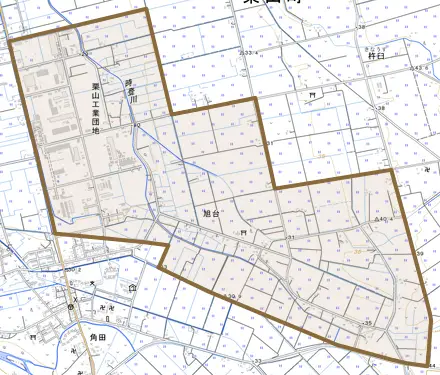 字旭台とその周辺の地図。町の範囲を重ねている