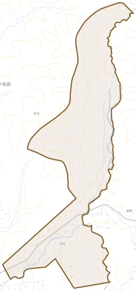 字日出とその周辺の地図。町の範囲を重ねている