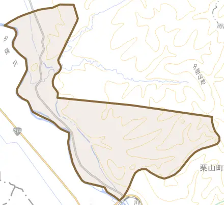 字円山とその周辺の地図。町の範囲を重ねている