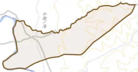 字南角田とその周辺の地図。町の範囲を重ねている