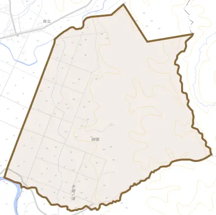 字御園とその周辺の地図。町の範囲を重ねている