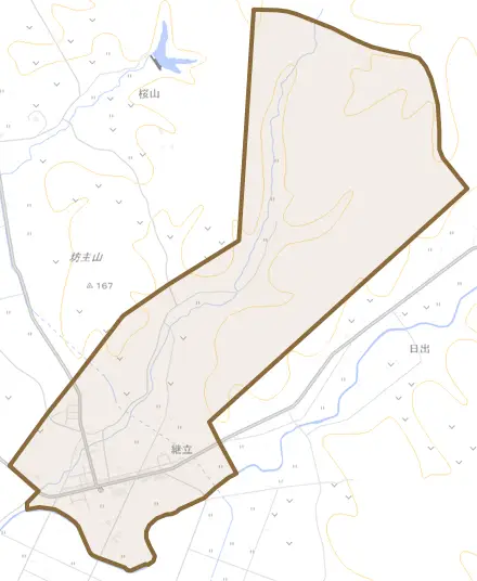 字継立とその周辺の地図。町の範囲を重ねている