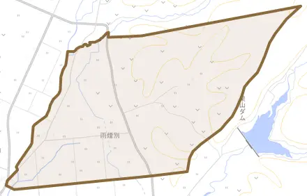 字雨煙別とその周辺の地図。町の範囲を重ねている