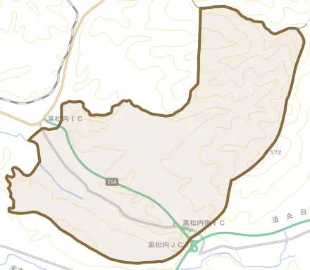 字赤井川とその周辺の地図。町の範囲を重ねている