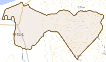 字北作開とその周辺の地図。町の範囲を重ねている