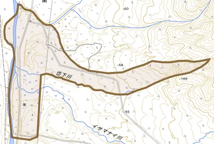 字岱下とその周辺の地図。町の範囲を重ねている