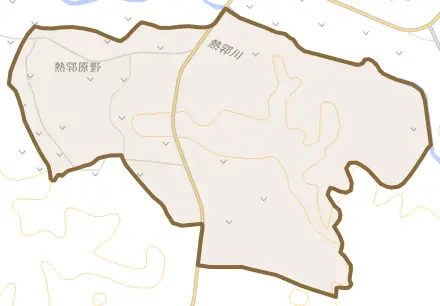 字熱郛原野とその周辺の地図。町の範囲を重ねている