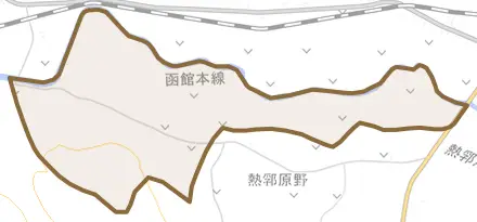 婆沢とその周辺の地図。町の範囲を重ねている