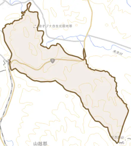 字歌才とその周辺の地図。町の範囲を重ねている