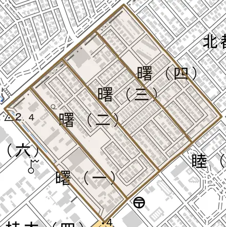 曙とその周辺の地図。町の範囲を重ねている