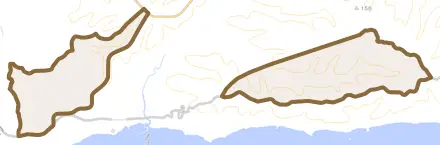 大字昆布森村とその周辺の地図。町の範囲を重ねている