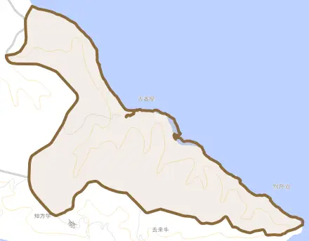 大字仙鳳趾村とその周辺の地図。町の範囲を重ねている