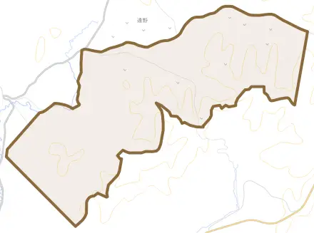 字遠野原野とその周辺の地図。町の範囲を重ねている