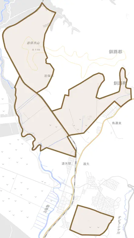 字トリトウシとその周辺の地図。町の範囲を重ねている